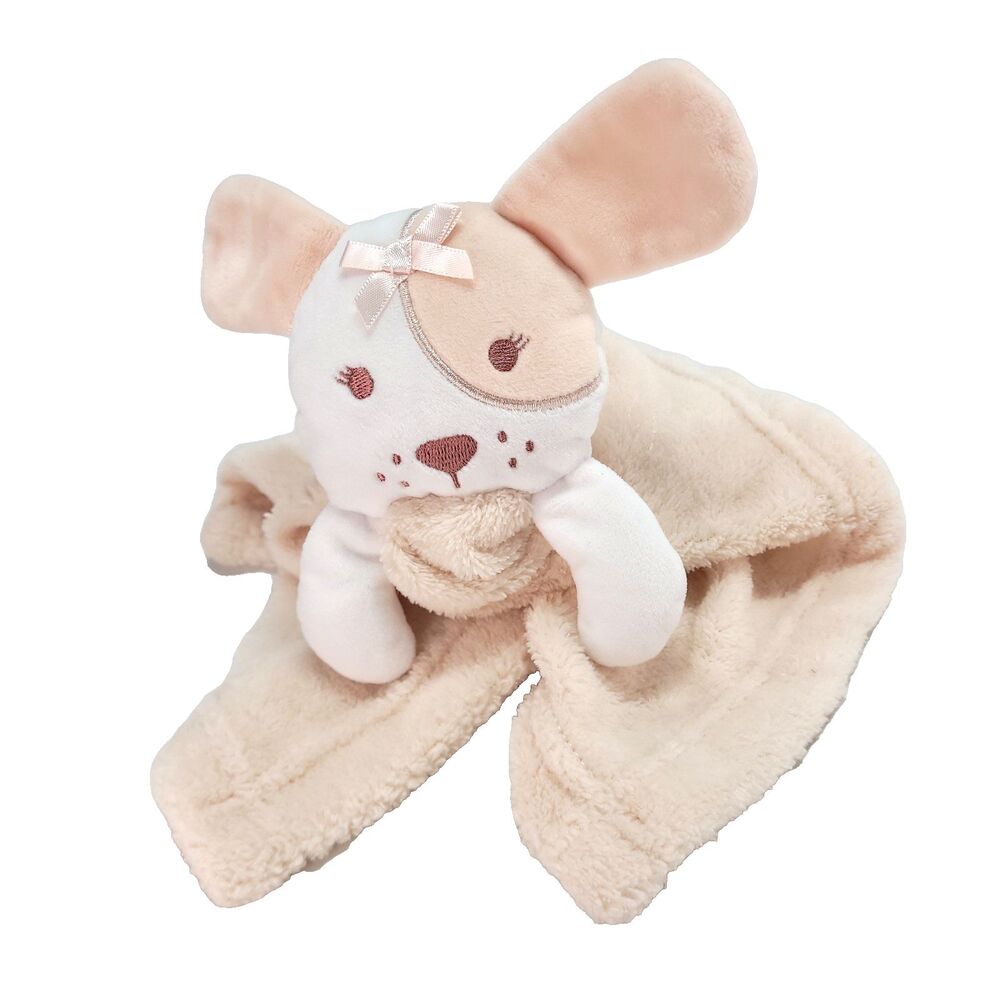 Kyle & Deena spot Puppy Dog Lovey 13" Baby Security Blanket Pink Bow patch eye
